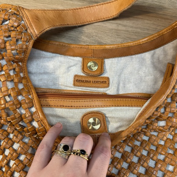 Marta Ponti Portugal Leather Fabric Woven‎ Tote Shoulder Bag Light Brown - Picture 3 of 8